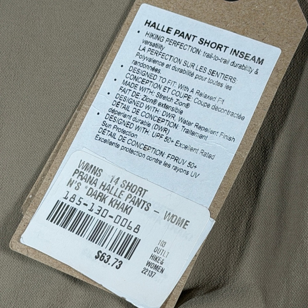 Prana Halle Hiking Pants Dark Khaki Womens 14 Short W4HASH113 Stretch Zion - Picture 10 of 16